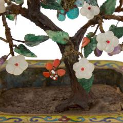 Pair of Chinese hardstone jade and cloisonn enamel flower tree models - 3606563