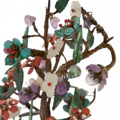 Pair of Chinese hardstone jade and cloisonn enamel flower tree models - 3606571