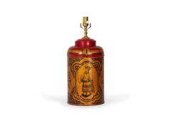 Pair of Chinoiserie Red and Gold Hand Painted Tole Tea Caddy Table Lamps - 4170905