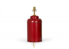Pair of Chinoiserie Red and Gold Hand Painted Tole Tea Caddy Table Lamps - 4170909