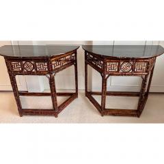 Pair of Chinoiserie Style Regency Bamboo Demilune Tables - 3791927