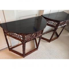 Pair of Chinoiserie Style Regency Bamboo Demilune Tables - 3791928