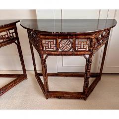 Pair of Chinoiserie Style Regency Bamboo Demilune Tables - 3791929