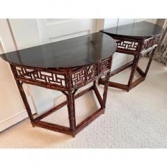 Pair of Chinoiserie Style Regency Bamboo Demilune Tables - 3791930