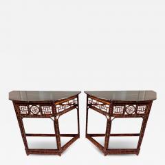 Pair of Chinoiserie Style Regency Bamboo Demilune Tables - 3794926