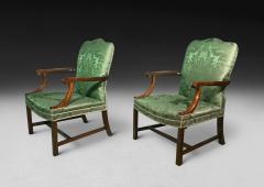 Pair of Chippendale Period Mahogany Gainsborough Arm Chairs - 4314507