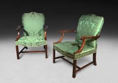 Pair of Chippendale Period Mahogany Gainsborough Arm Chairs - 4314511