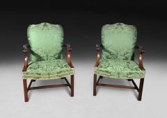 Pair of Chippendale Period Mahogany Gainsborough Arm Chairs - 4314512