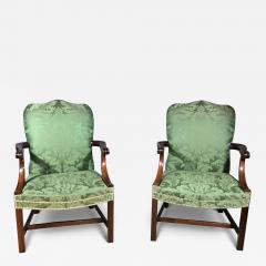 Pair of Chippendale Period Mahogany Gainsborough Arm Chairs - 4319367