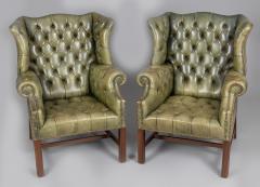 Pair of Chippendale Style Leather Wing Chairs - 2501989