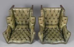Pair of Chippendale Style Leather Wing Chairs - 2501991