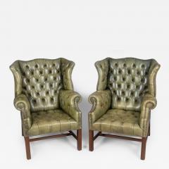 Pair of Chippendale Style Leather Wing Chairs - 2502621