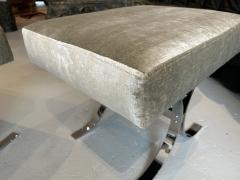 Pair of Chromed Steel Velvet Ottomans - 3988270