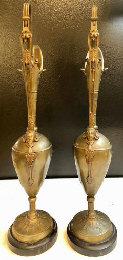 Pair of Classical Figural Bronze Neoclassical Ewers 19th Century - 2972511