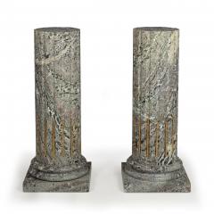 Pair of Classical Solid Marble Stop Fluted Columns Pedestals - 4548411