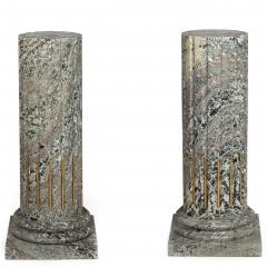 Pair of Classical Solid Marble Stop Fluted Columns Pedestals - 4548412