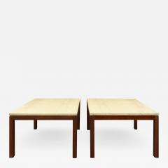 Pair of Clean Line End Tables in Teak and Travertine 1970s - 1119165