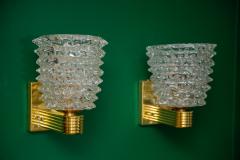 Pair of Clear Murano Textured Glass and Brass Wall Lights in stock - 4382932