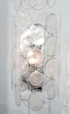 Pair of Clear Pulegoso Murano Glass Disc Sconces - 3121292