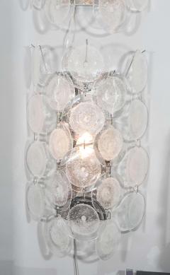 Pair of Clear Pulegoso Murano Glass Disc Sconces - 3121293