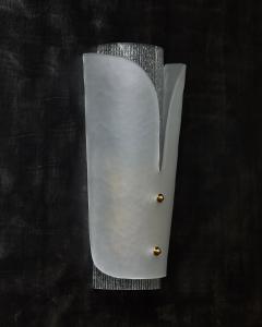 Pair of Clear and Frosted Textured Murano Glass Wall Sconces - 2999652