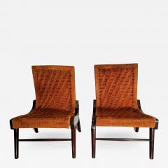 Pair of Cocobolo Rosewood and Hemp Cord 1940s Lounge Chairs Rare - 1821516