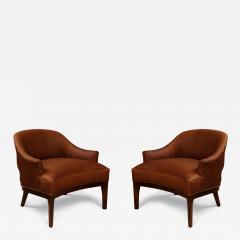 Pair of Cognac Leather Lounge Chairs - 3709280