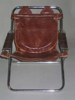 Pair of Collapsible French Mid Century Modern Leather Lounge Chairs by Lama - 1799553