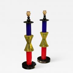 Pair of Colored Murano Glass Table Lamps Menphis style  - 1057864