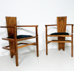 Pair of Constructivist Walnut Armchairs 1940s - 3486695