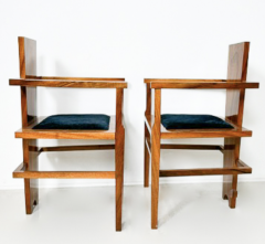 Pair of Constructivist Walnut Armchairs 1940s - 3486696