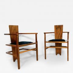 Pair of Constructivist Walnut Armchairs 1940s - 3489344