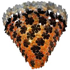 Pair of Contemporary Black and Orange Flower Stunning Murano Glass Chandelier - 1574636
