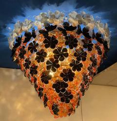 Pair of Contemporary Black and Orange Flower Stunning Murano Glass Chandelier - 1574643