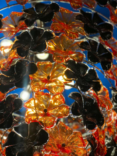 Pair of Contemporary Black and Orange Flower Stunning Murano Glass Chandelier - 1574645