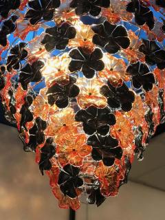 Pair of Contemporary Black and Orange Flower Stunning Murano Glass Chandelier - 1574647