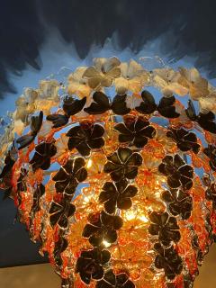 Pair of Contemporary Black and Orange Flower Stunning Murano Glass Chandelier - 1574648