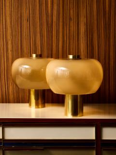 Pair of Contemporary Brass and Smoked Glass Table Lamps - 4693162