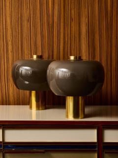 Pair of Contemporary Brass and Smoked Glass Table Lamps - 4693163