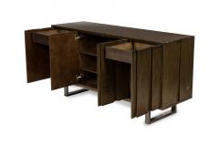 Pair of Contemporary Dark Wood Veneer Three Compartment Sideboards - 4652611