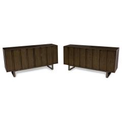 Pair of Contemporary Dark Wood Veneer Three Compartment Sideboards - 4700429