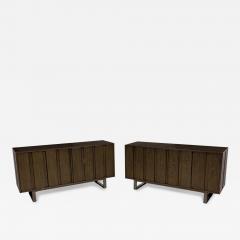 Pair of Contemporary Dark Wood Veneer Three Compartment Sideboards - 4700654