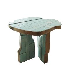 Pair of Contemporary Italian Blue Turquois Side Tables Made of Ceramic and Brass - 3228019