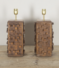 Pair of Contemporary Italian Brutalist style table lamps - 4430691