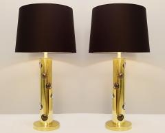 Pair of Contemporary Italian Lamps in Brass and Glass - 2438955