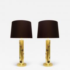Pair of Contemporary Italian Lamps in Brass and Glass - 2440413
