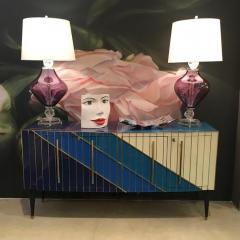 Pair of Contemporary Italian Purple Murano Glass Lamps with Ice Accents - 334195