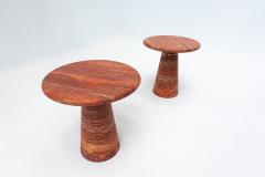 Pair of Contemporary Italian Red Travertine Side Tables - 2728565