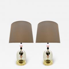 Pair of Contemporary Italian Table Lamps in Smoked Pink Black Glass - 2770240