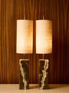 Pair of Contemporary Marble Table Lamps with Sculptural Rectangular Bases - 4693192